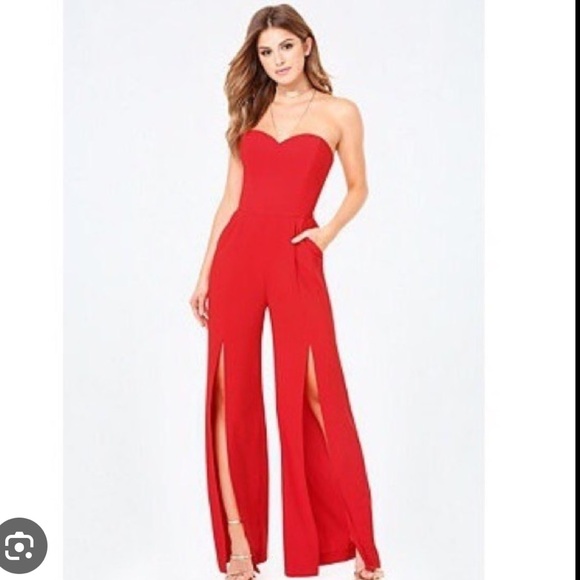 bebe Pants - Bebe x Naven red strapless jumpsuit